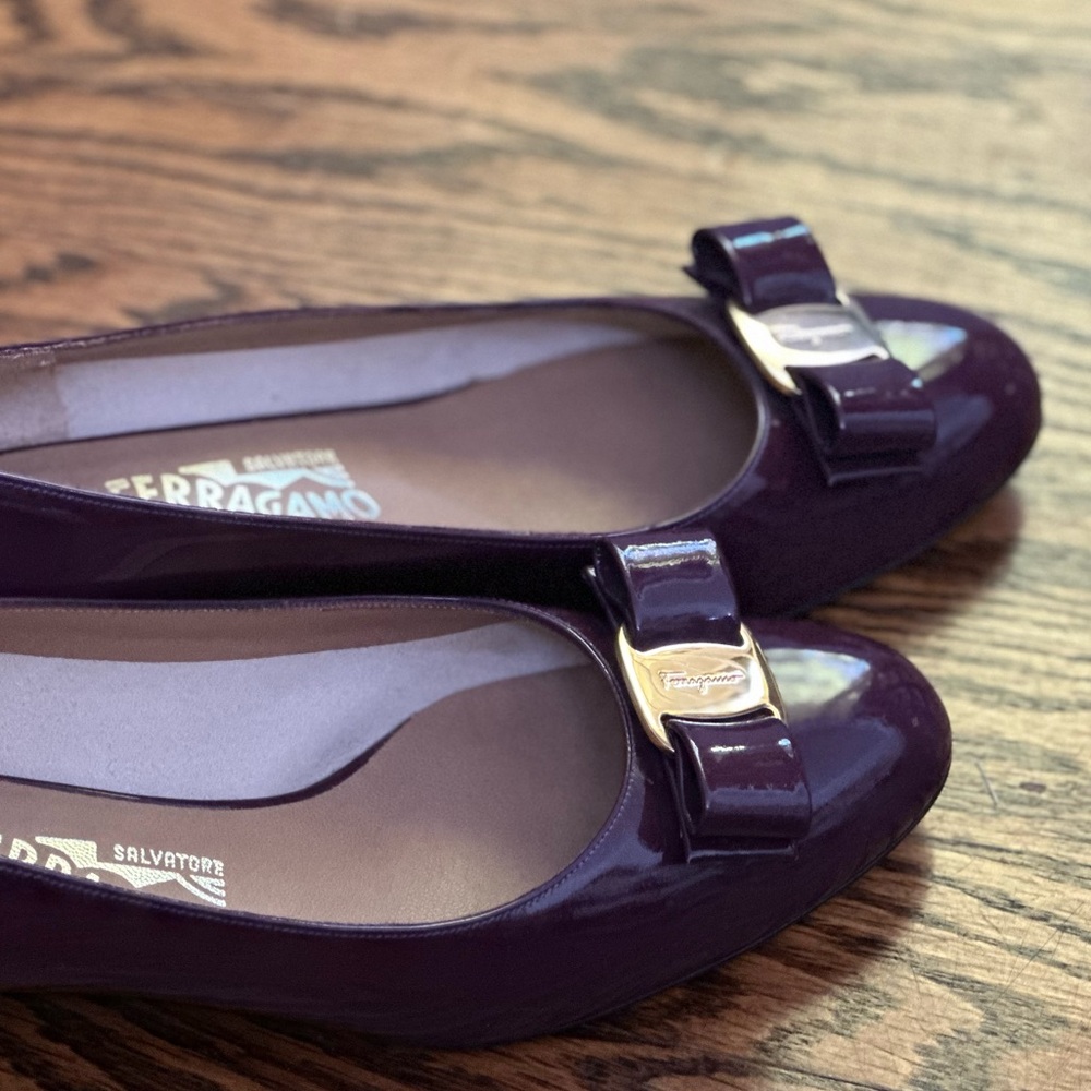Ferragamo Vara Flat in Eggplant in Size 8 B